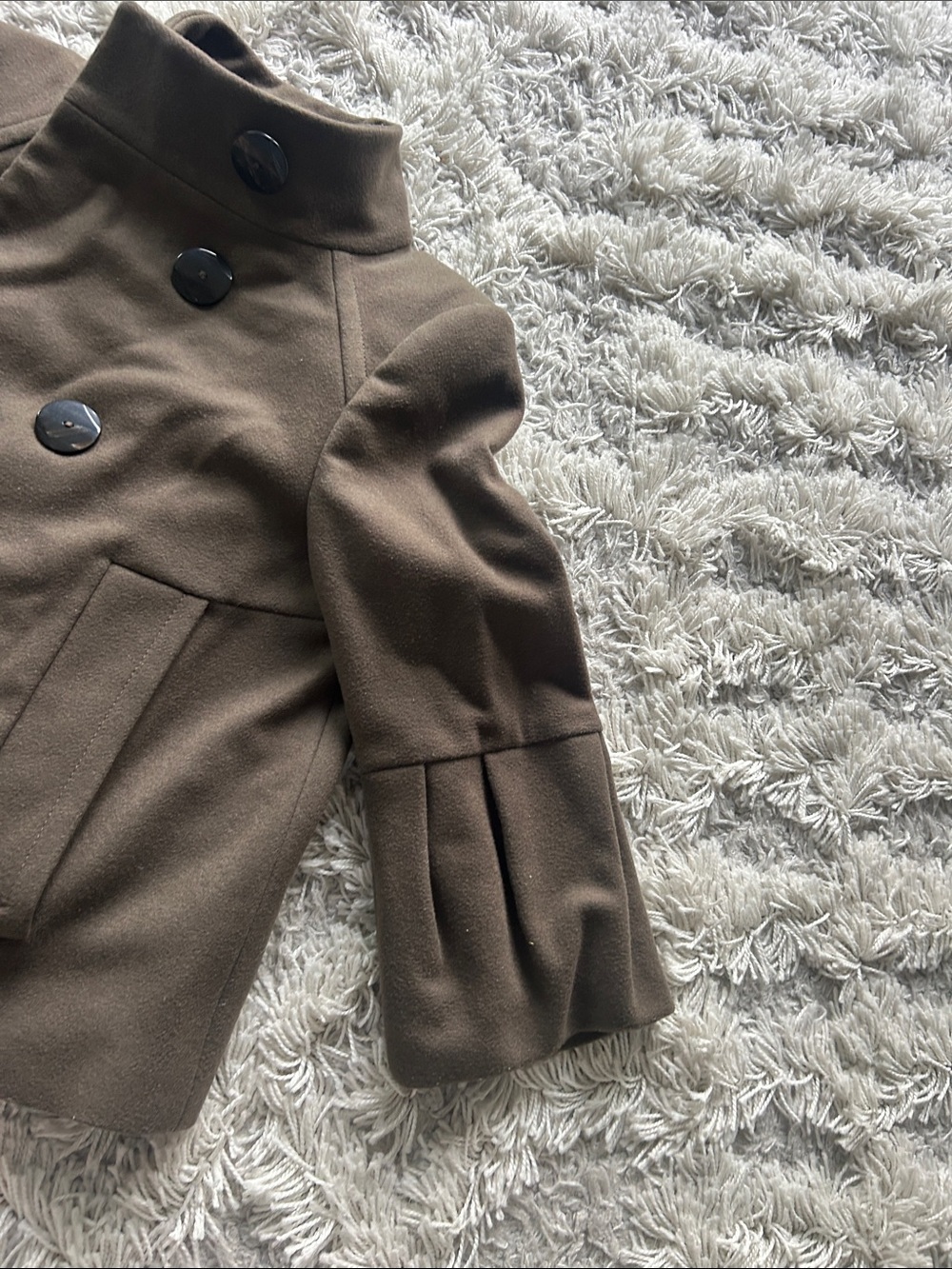 Zara Brown Double-Breasted Pea Coat with Balloon Sleeves - Picture 6 of 7
